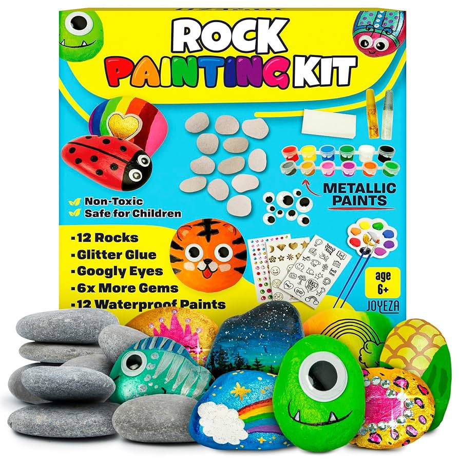 JOYEZA Rock Painting Kit Deluxe, Arts and Crafts for Girls Boys Age 6+, 12 Rocks Tween Gift Art S... | Amazon (US)