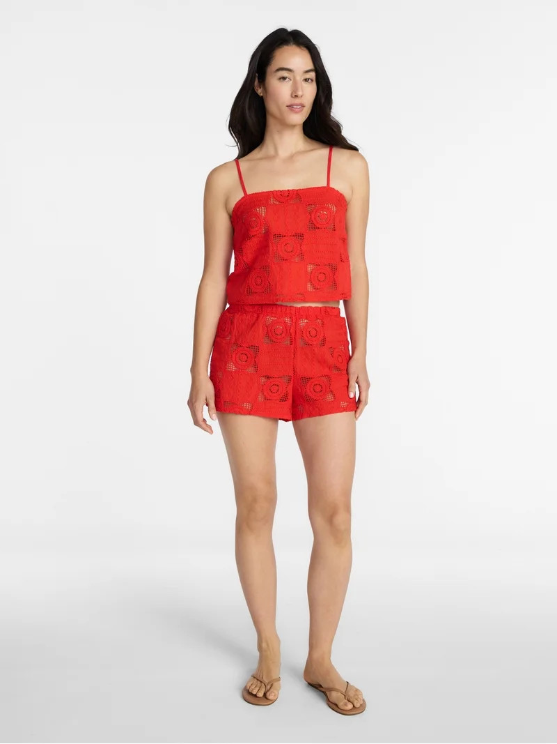 Time and Tru Women's and Women's Plus Cotton Crochet Coverup Tank Top, Sizes XS-3X | Walmart (US)