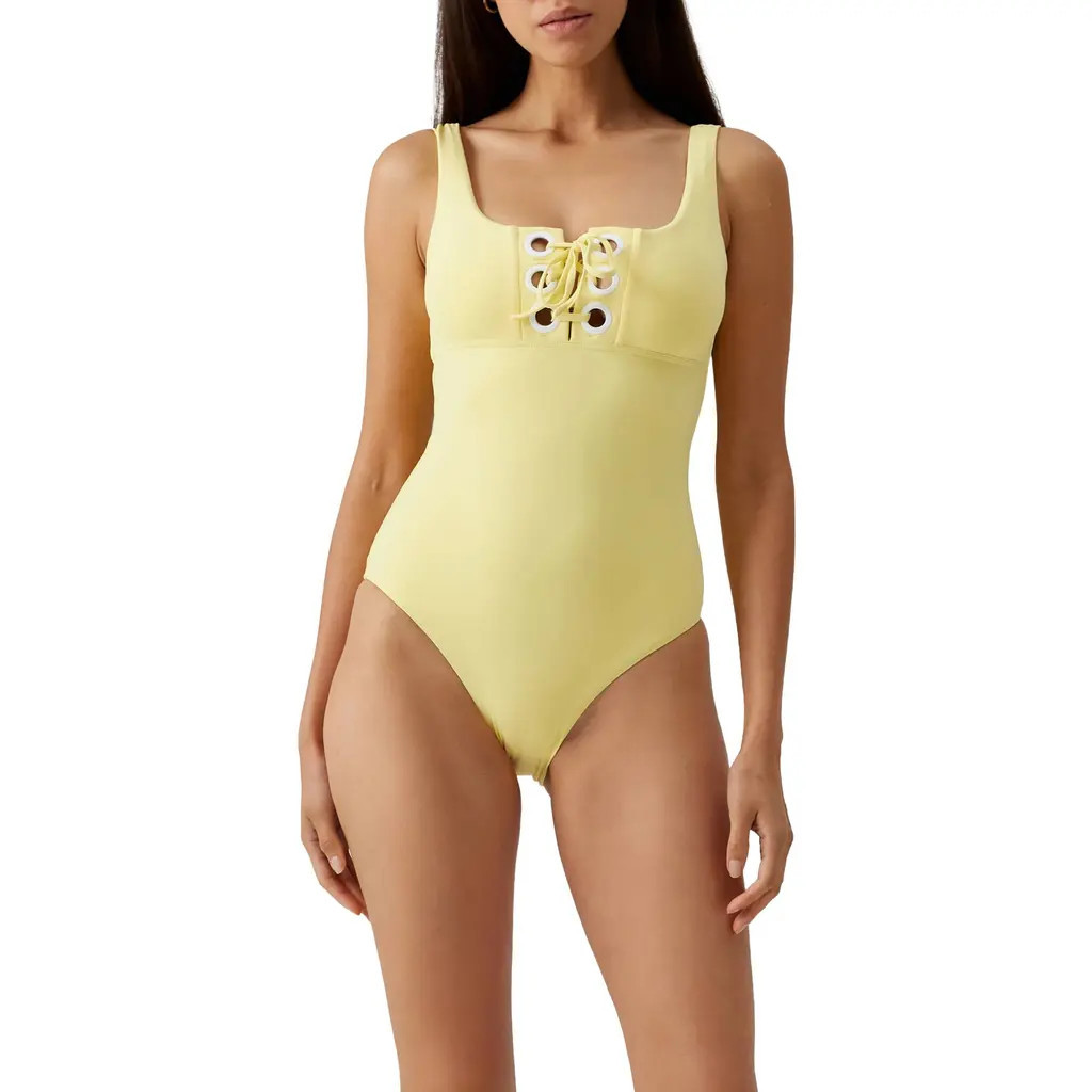 Melissa Odabash London Lace Up One-Piece Swimsuit in Yellow at Nordstrom, Size 2 | Nordstrom