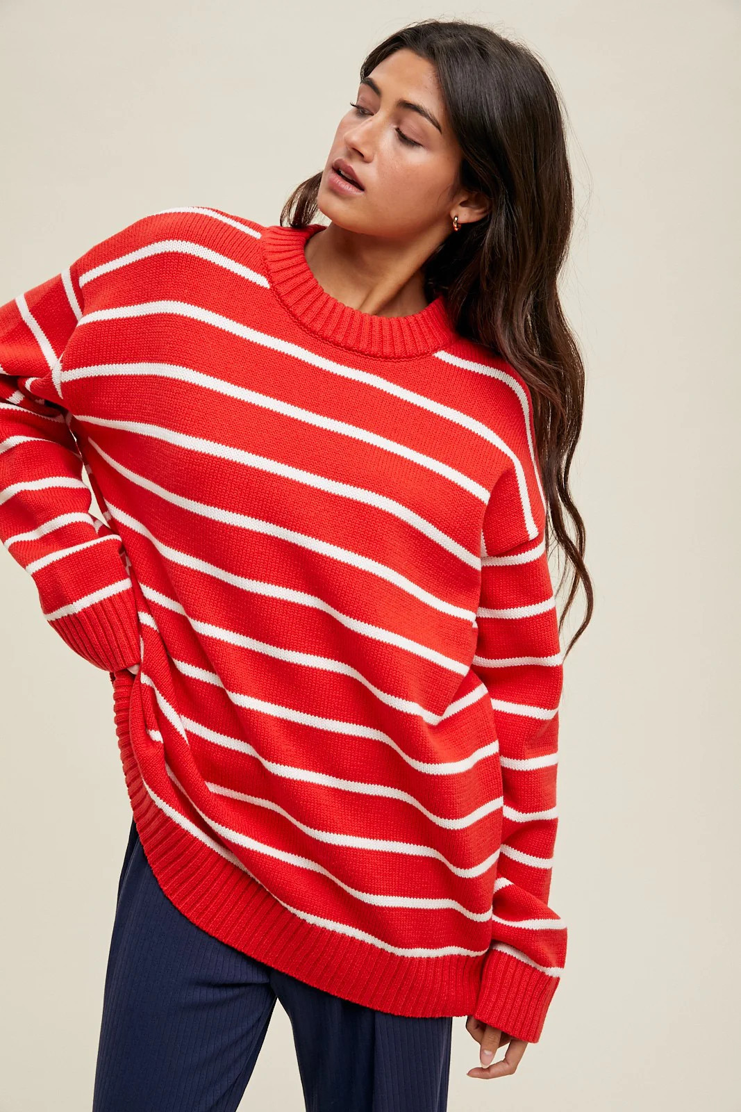 Red Striped Oversized Sweater | PinkBlush Maternity