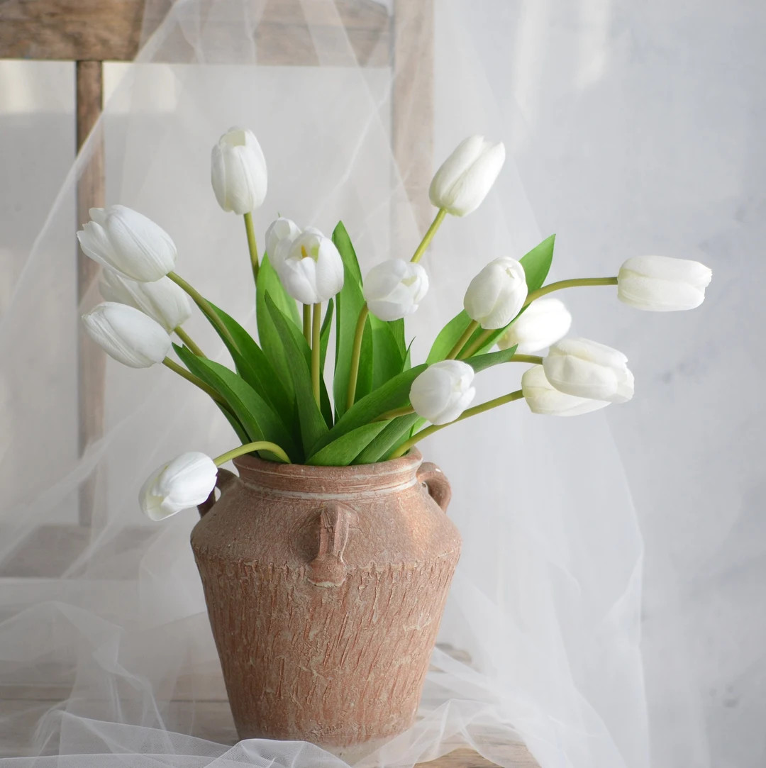 White Real Touch Tulip Flowers - 18.8", Faux Artifificial Flowers, Spring Blooms, Wedding/Home De... | Etsy (Global)