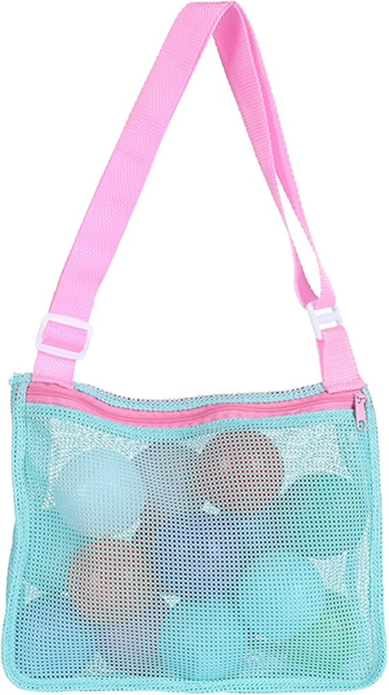 Uttpll Colorful Mesh Beach Bag Adjustable Kids Quick Dry Net Tote for Seashell Collecting Beach S... | Amazon (US)