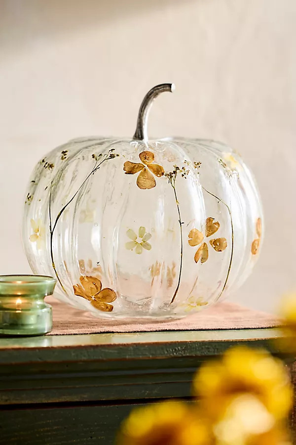 Pressed Floral Glass Pumpkin, Extra Large, Size: XL at Terrain | Terrain