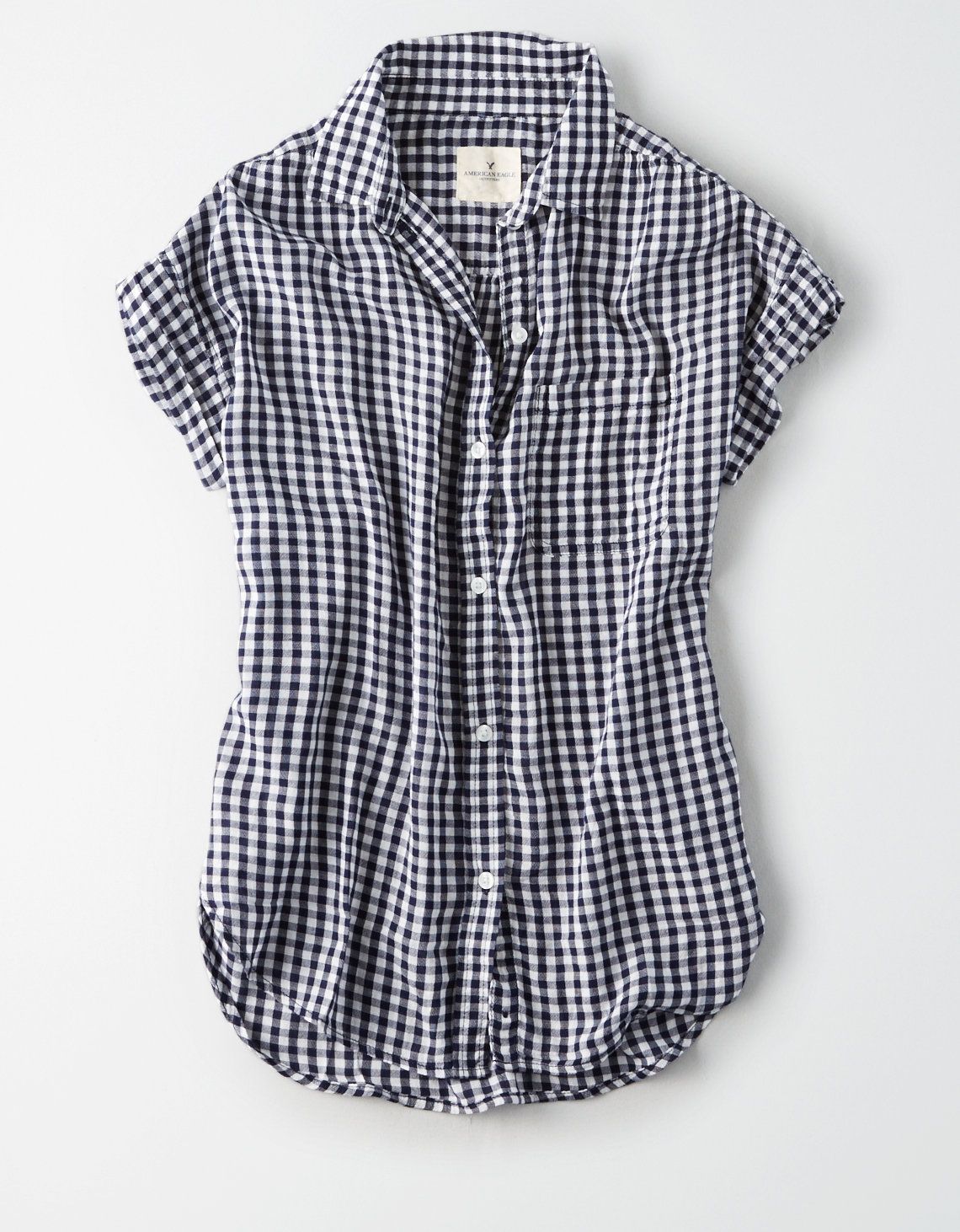 AE Short Sleeve Button Down Shirt, Blush | American Eagle Outfitters (US & CA)