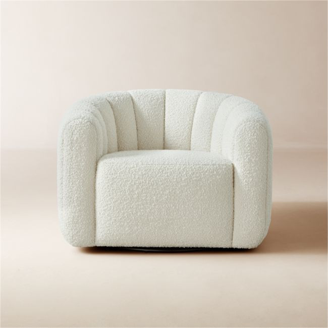 Fitz Channeled White Boucle Swivel Chair | CB2