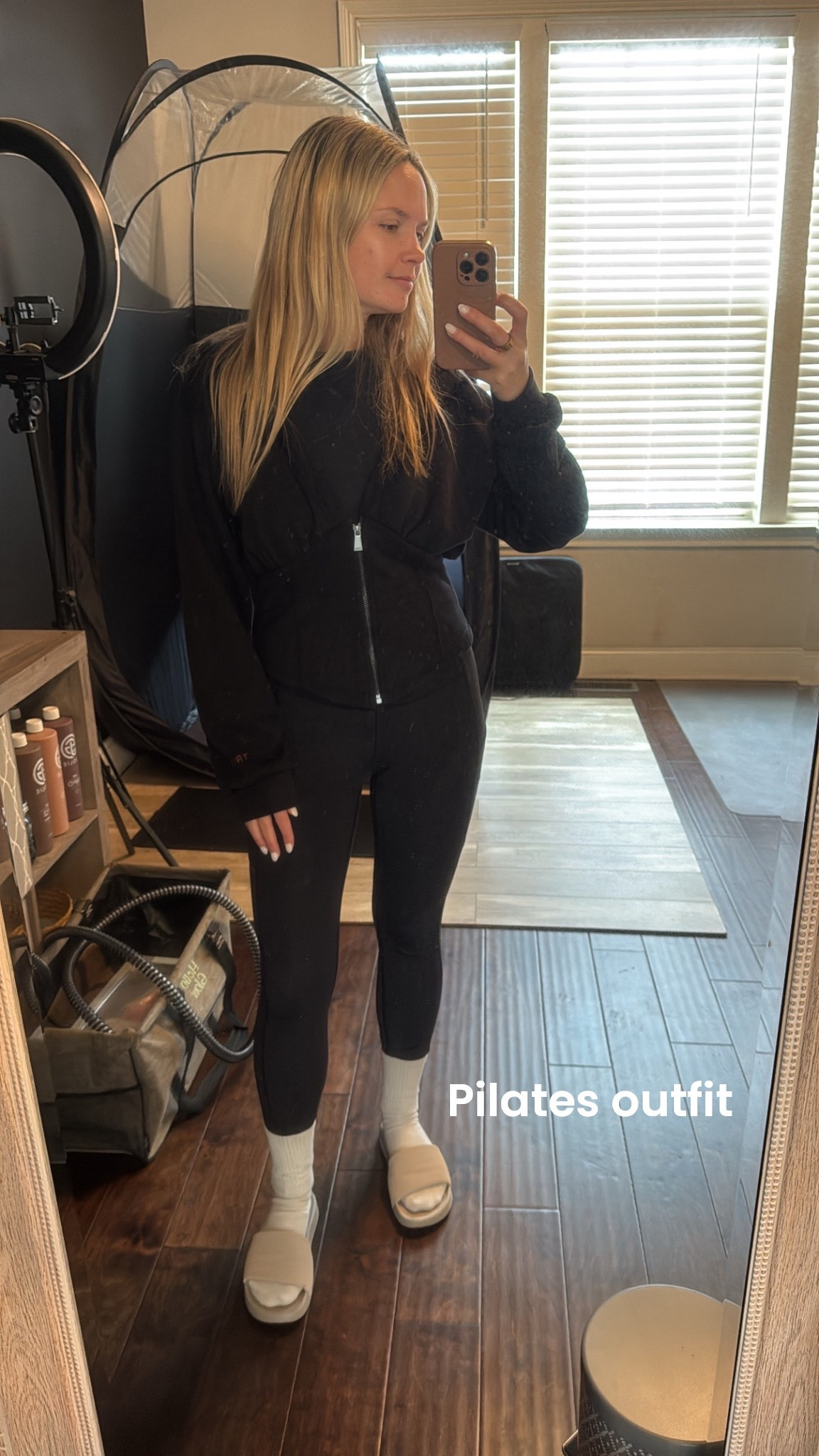 Easy pilates outfit! 

Workout, pilates, slides, grip socks, lululemon, leggings 

#LTKfitnessgoals #LTKdayinmylife #LTKootd
