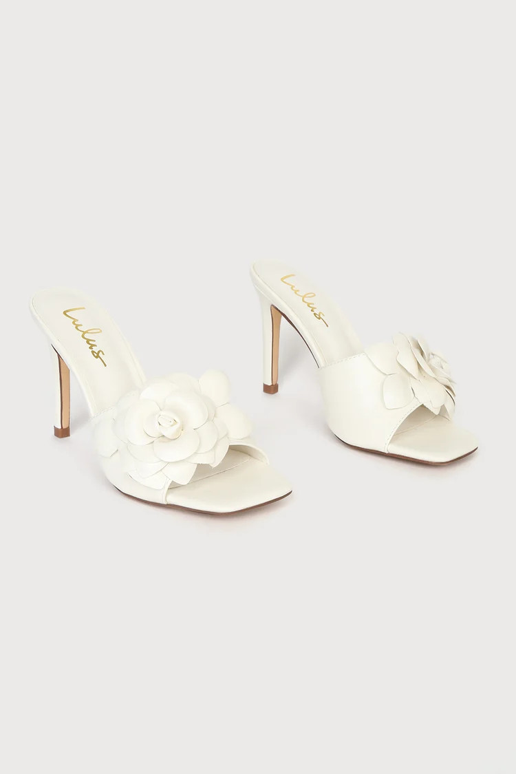 Flowina White Flower Square Toe Slide High Heel Sandals | Lulus (US)