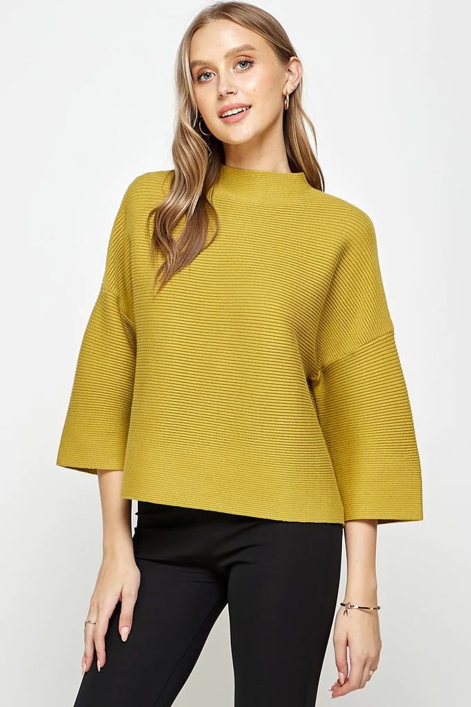 Jayne Mockneck Textured Knit Sweater - Lime | Petal & Pup (US)