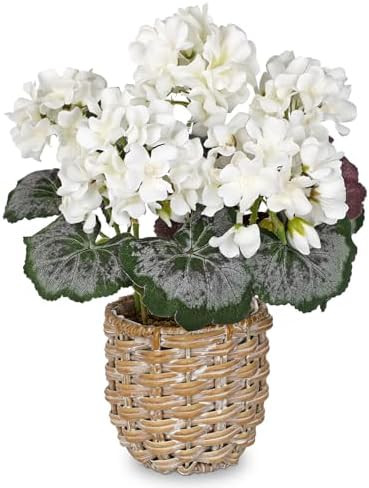 Briful Artificial White Geranium Flowers in Woven Basket, 11’’ Tall Silk Flower Arrangement, ... | Amazon (US)