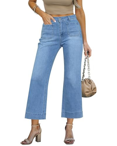 LookbookStore Wide Leg Cropped Jeans Wide Leg Jeans Blue Jeans for Women White Jeans Women Petite Crop Pants for Women Favorite Jeans Size X-Small Size 0 2 | Amazon (US)
