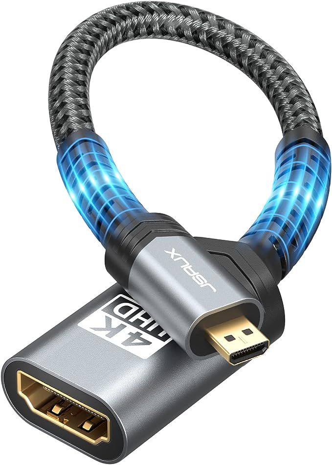 JSAUX Micro HDMI to HDMI Adapter, Micro HDMI Male to HDMI Female Adapter Cable, 4K@60Hz HDR 3D Do... | Amazon (US)