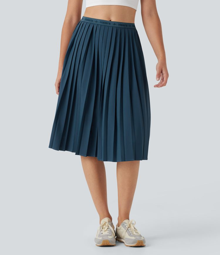 Halara High Waisted Pleated Quick Dry Midi Casual Skirt with Pockets Work Skirt Date Night Teachers  | HALARA