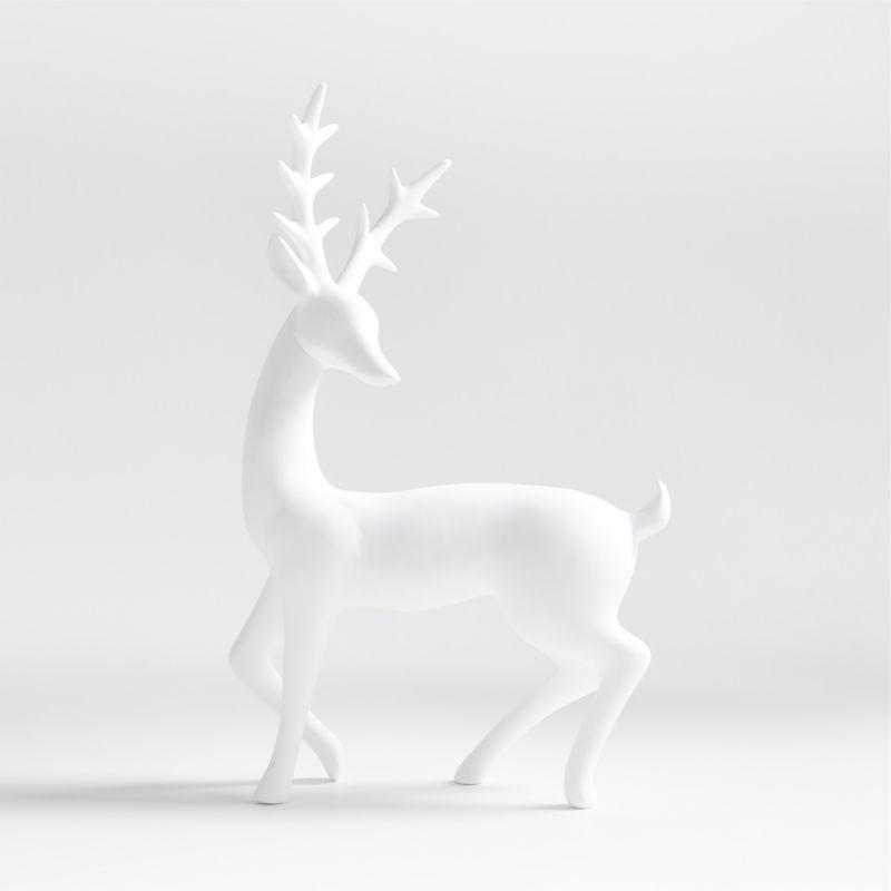 White Porcelain Holiday Reindeer Sculpture | Crate & Barrel | Crate & Barrel