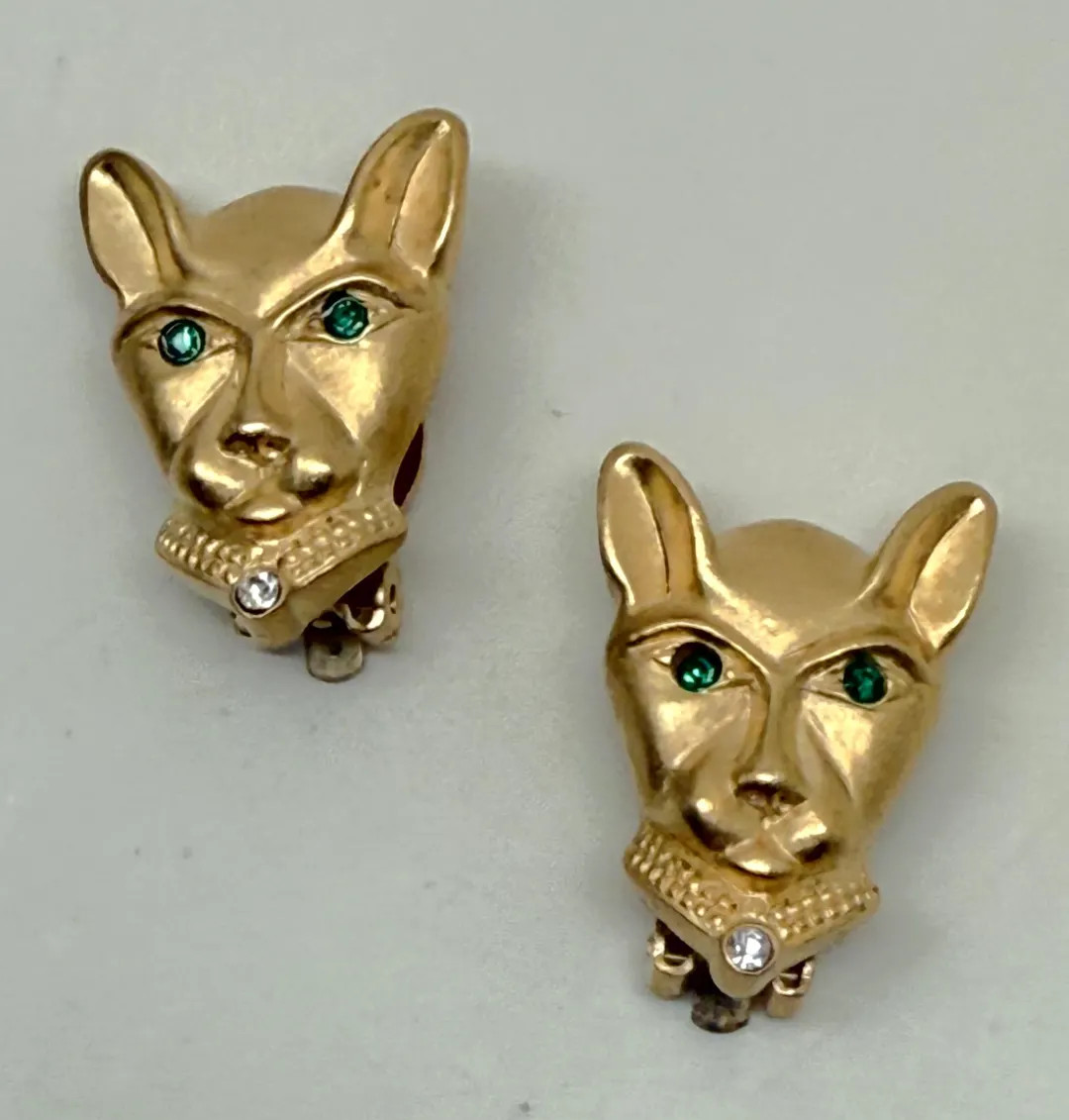Vintage Jackie Collins Satin Gold Plated Egyptian Panther Clip on Earrings | Etsy (US)