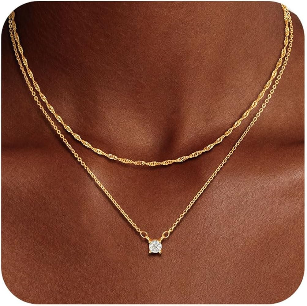 Hothrty Layered Gold Necklace for Women Trendy 14K Gold Plated Heart CZ Pendant Layered Gold Neck... | Amazon (US)