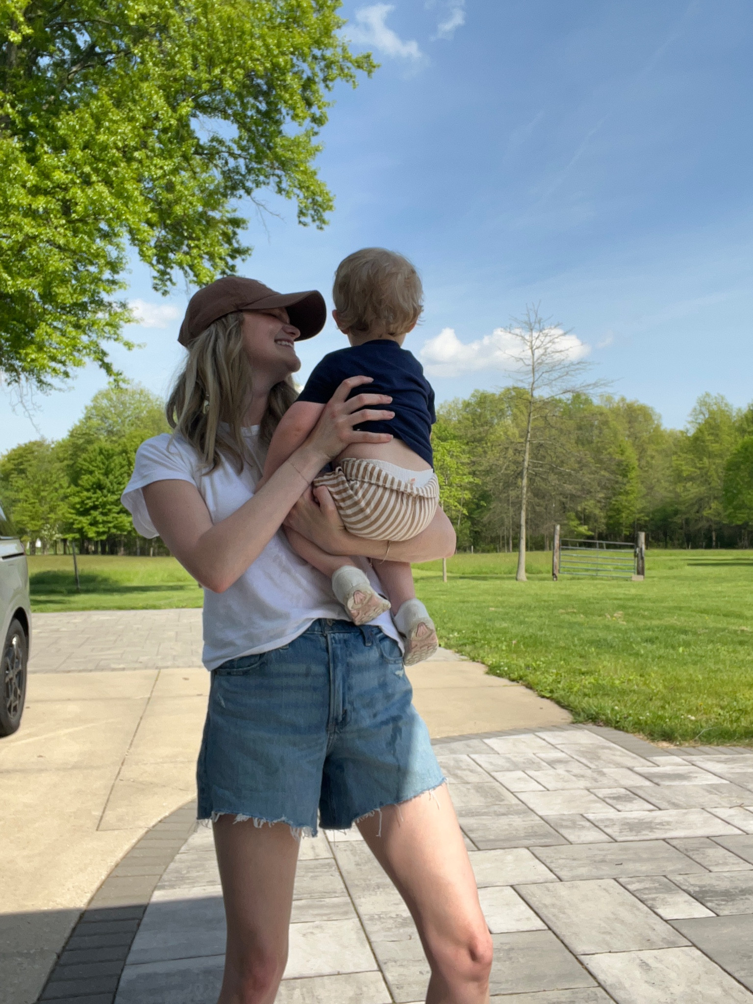 the BEST shorts. The perfect length for chasing after toddlers! 
And the best basic white tee! 

I sized up one size, but would’ve been fine in my usual 26! 

#LTKdayinmylife #LTKmomlife