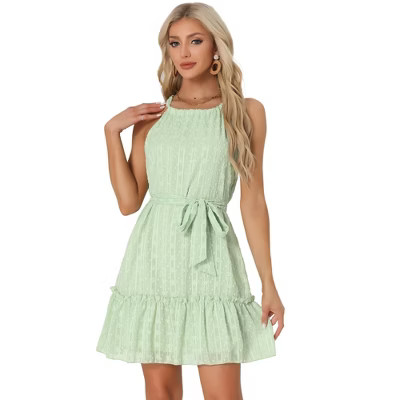 Allegra K Women's Summer Swiss Dots Halter Neck Tie Waist Sleeveless Flowy Dress | Target