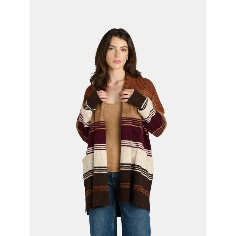 Time and Tru Women's and Women's Plus Fuzzy Open Front Cardigan Sweater, Midweight, Sizes XS-4X -... | Walmart (US)