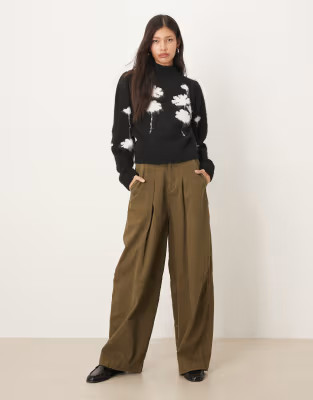 ASOS DESIGN brushed floral waisted high neck sweater in mono | ASOS (Global)
