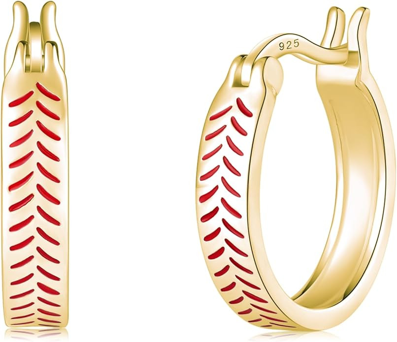 Baseball Earrings 925 Sterling Silver Sport Lover Jewelry Baseball Hoop Earrings Gifts for Women | Amazon (US)