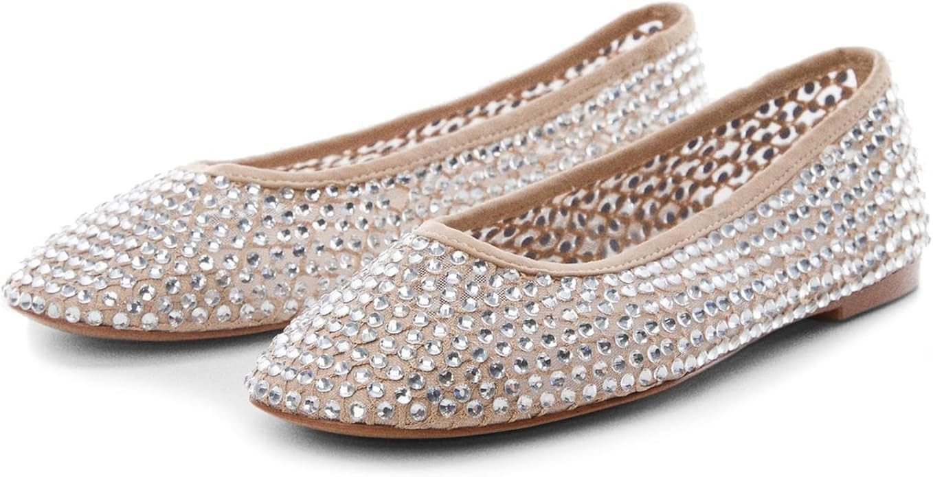WIRALOMI Rhinestone Ballet Flats for Women Sparkly Ballerina Flats Comfortable Mesh Glitter Party... | Amazon (US)