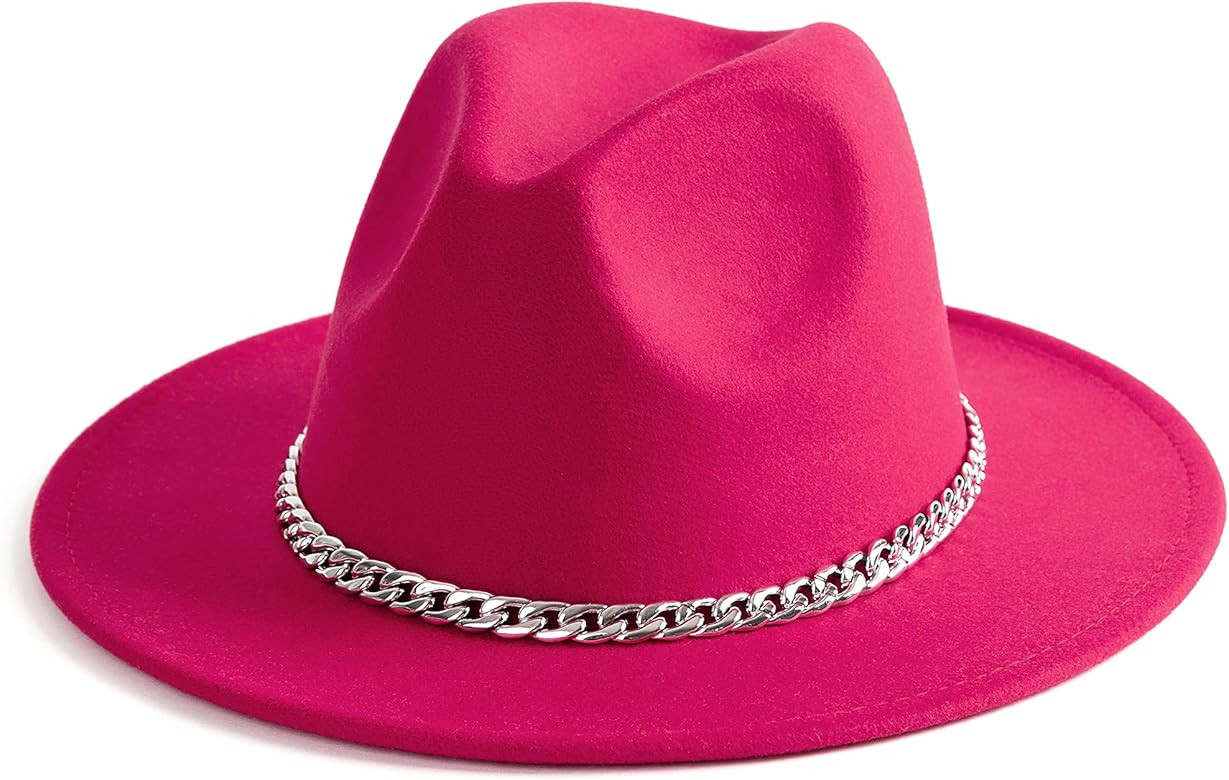 Gossifan Classic Wide Brim Fedora Hat with Chain Belt Buckle | Amazon (US)