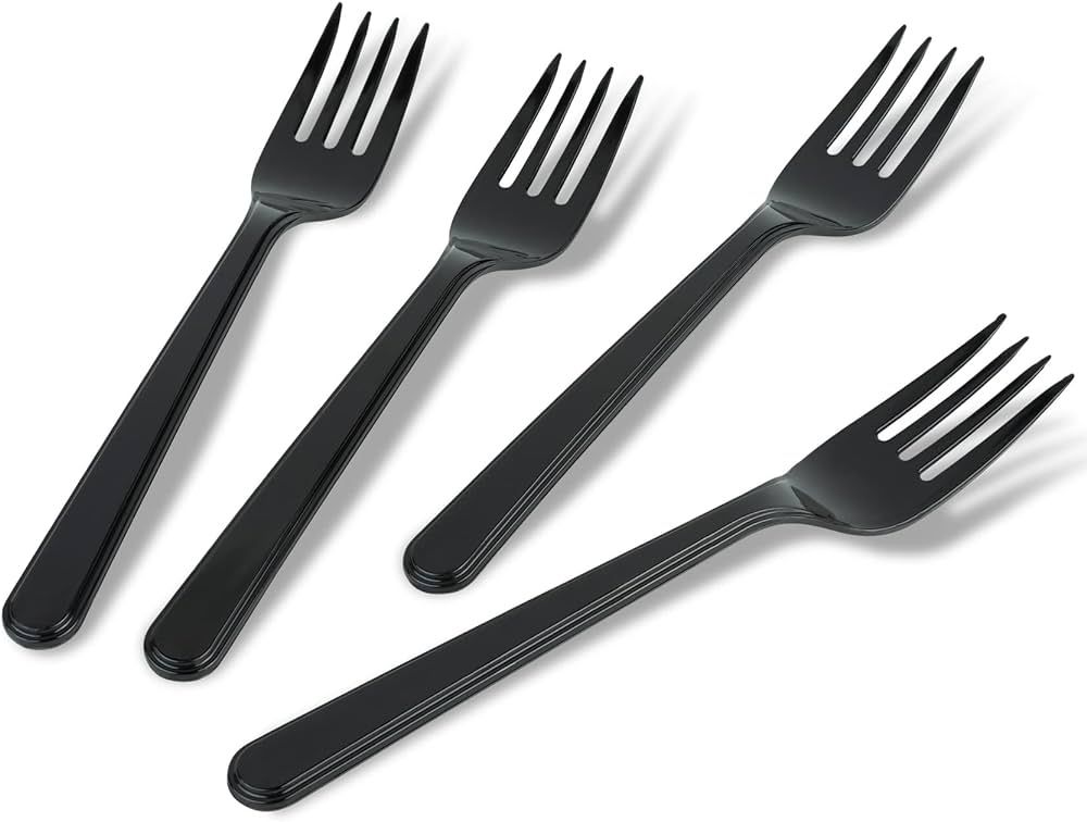 PlasticPro 50 Pack Heavy Weight Plastic Forks Black Disposable Forks Plastic Cutlery Set | Amazon (US)