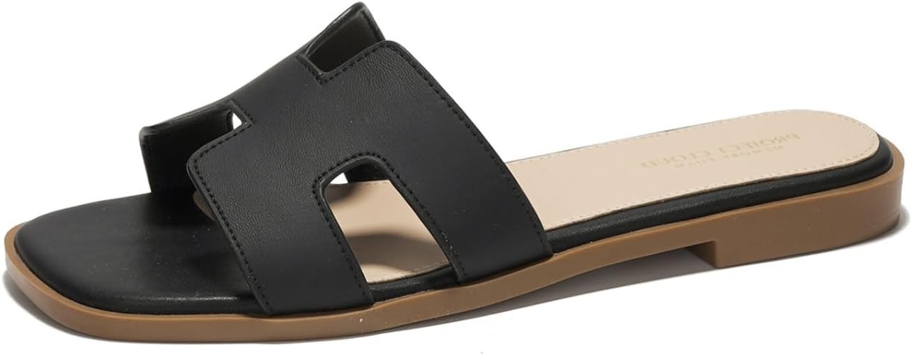 Fashion Flat Sandals for Women - Leather Womens Sandals with Memory Foam Insole - Summer Slip on ... | Amazon (US)