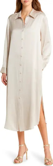 Long Sleeve Satin Midi Shirtdress | Nordstrom