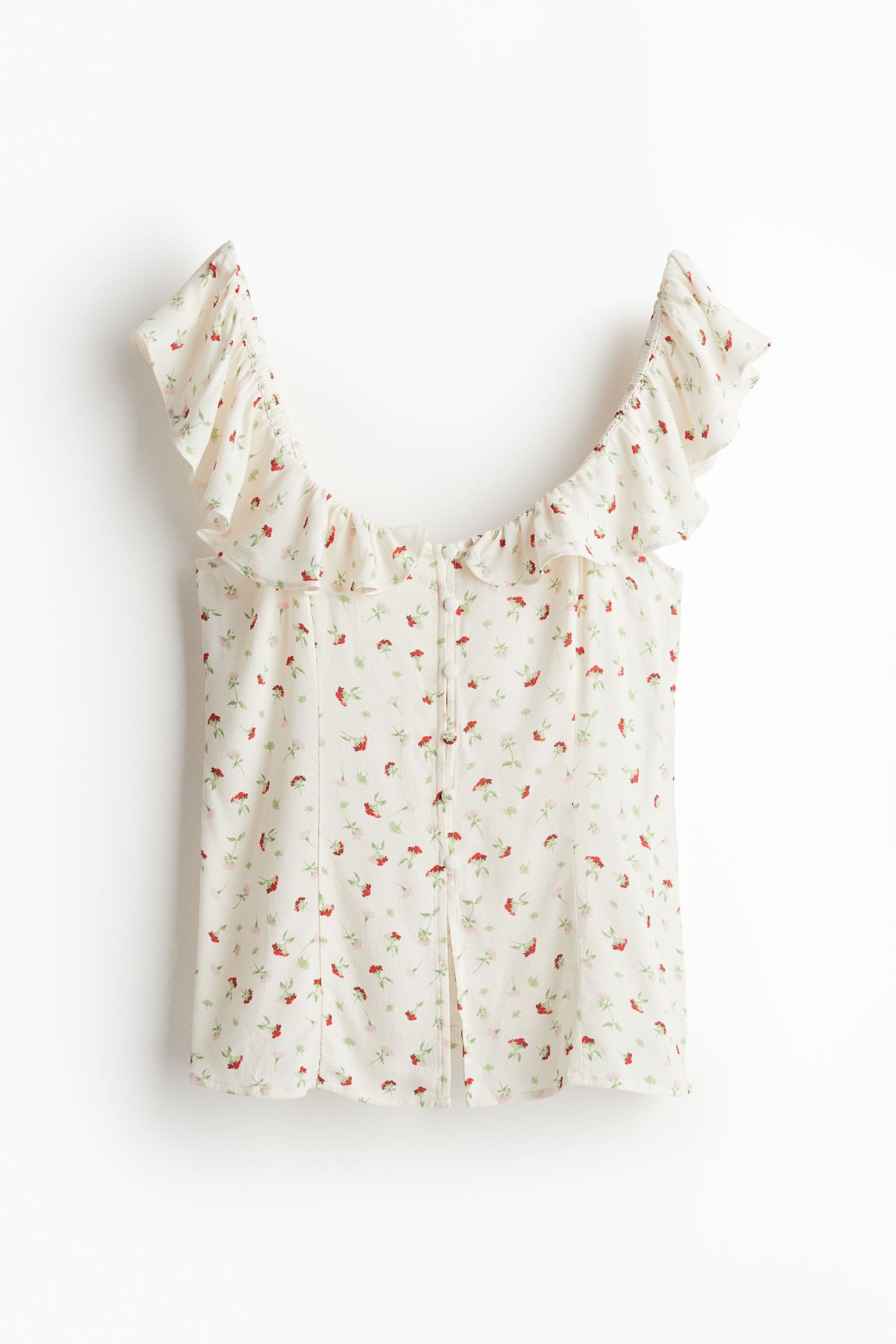 Ruffle-trimmed Top - Cream/small flowers - Ladies | H&M US | H&M (US + CA)
