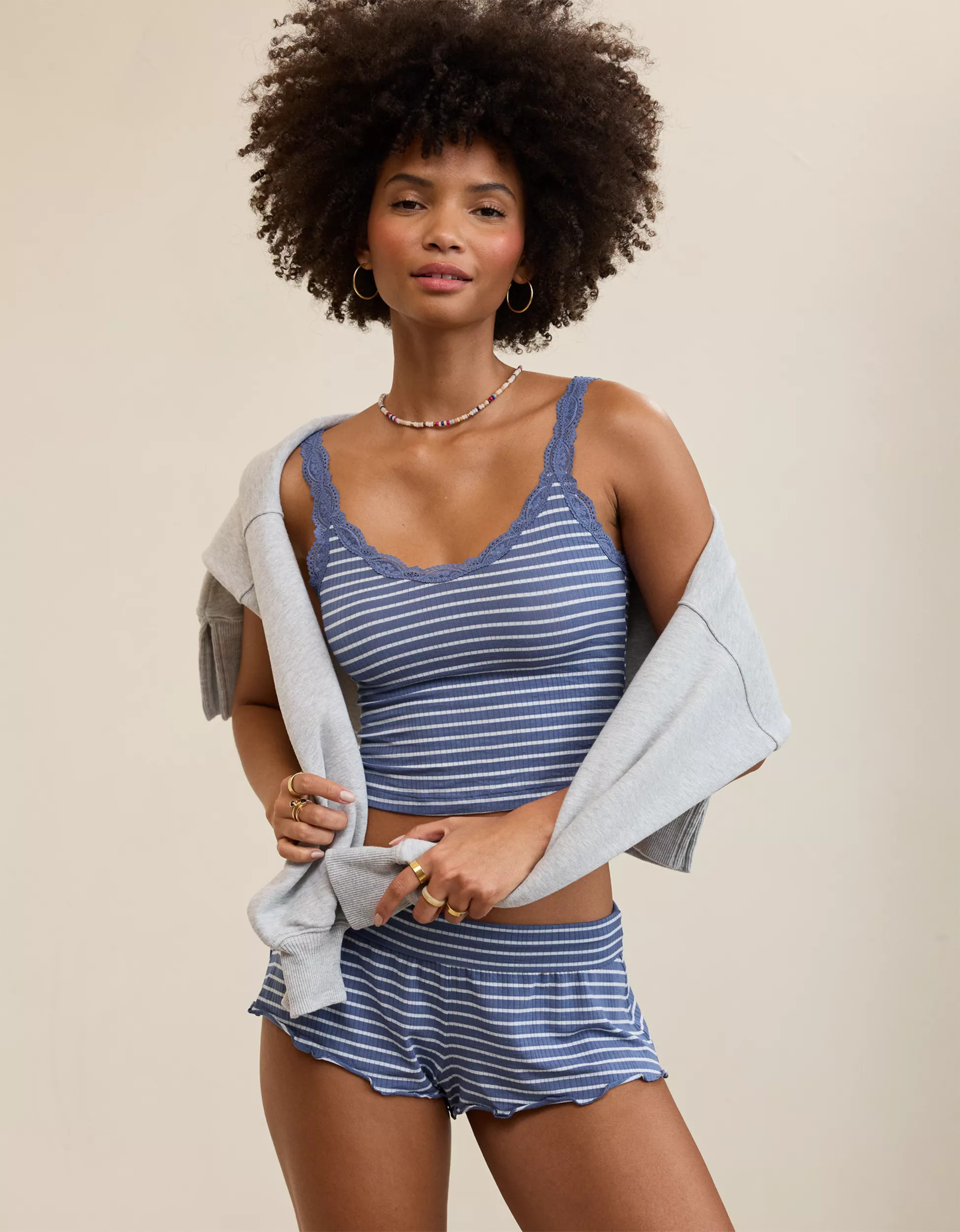 Superchill Modal Rib Lace Trim Tank Top | American Eagle Outfitters (US & CA)
