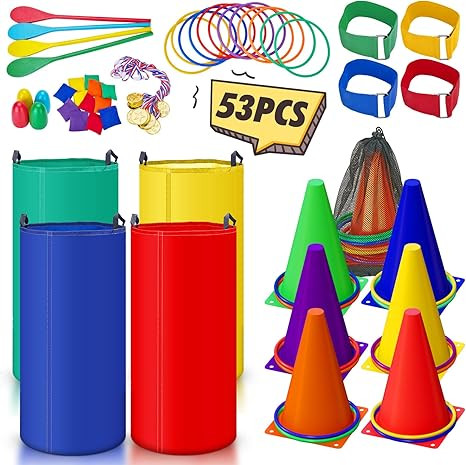 53PCS Outdoor Lawn Carnival Games Bean Bags Ring Toss Set Potato Sack Race Bags Egg and Spoon Rac... | Amazon (US)