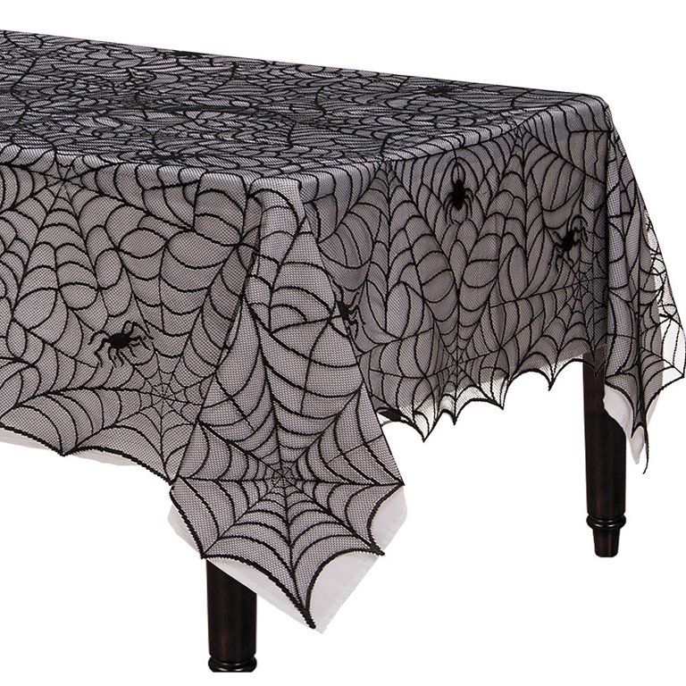 2 pcs Halloween Spiderweb Fireplace and Tablecloth, Lace Round Table Topper Covers Halloween Tabl... | Walmart (US)
