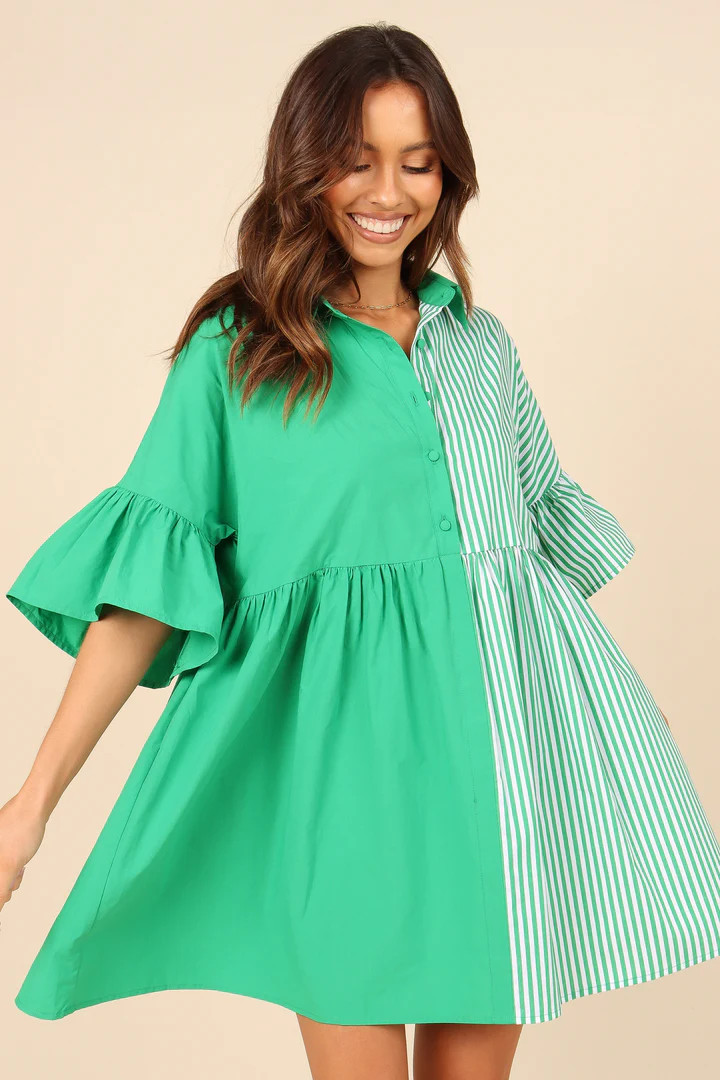 Didi Frill Mini Dress - Green Stripe | Petal & Pup (US)