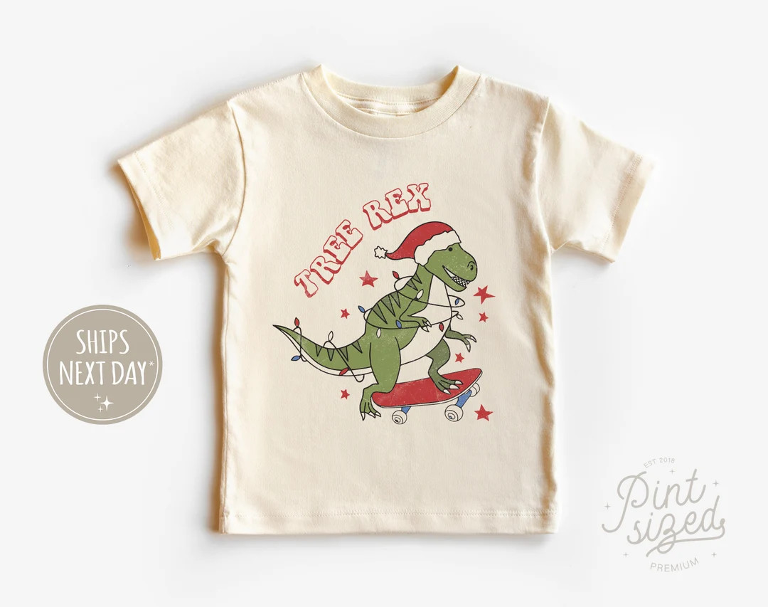 Tree Rex Retro Kids Shirt - Cute Christmas Toddler Tee - Holiday Natural Shirt | Etsy (US)