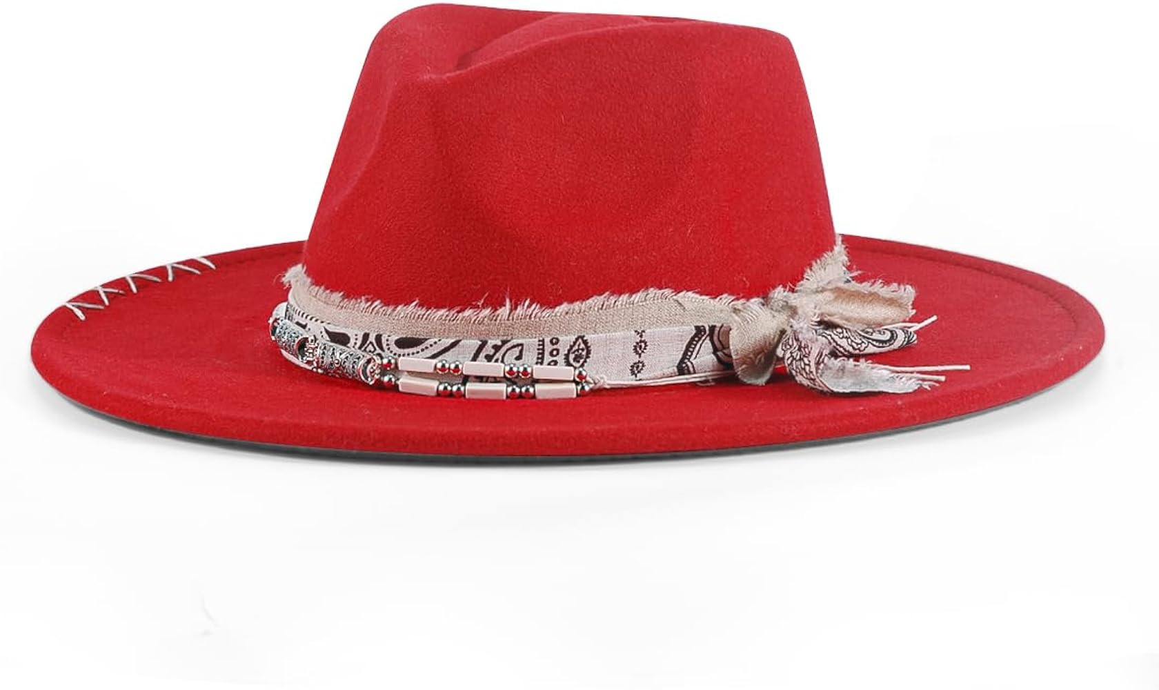 Womens Boho Fedora Hat Wide Brim Fedora Mens Handmade Flat Brim Hats | Amazon (US)