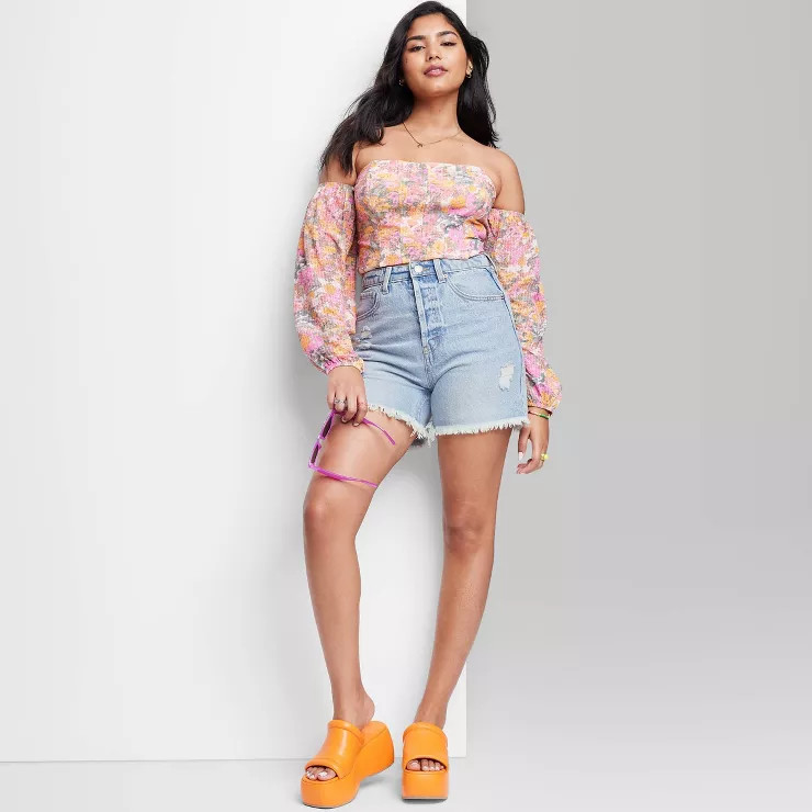 Women's High-Rise Cutoff Midi Jean Shorts - Wild Fable™ | Target