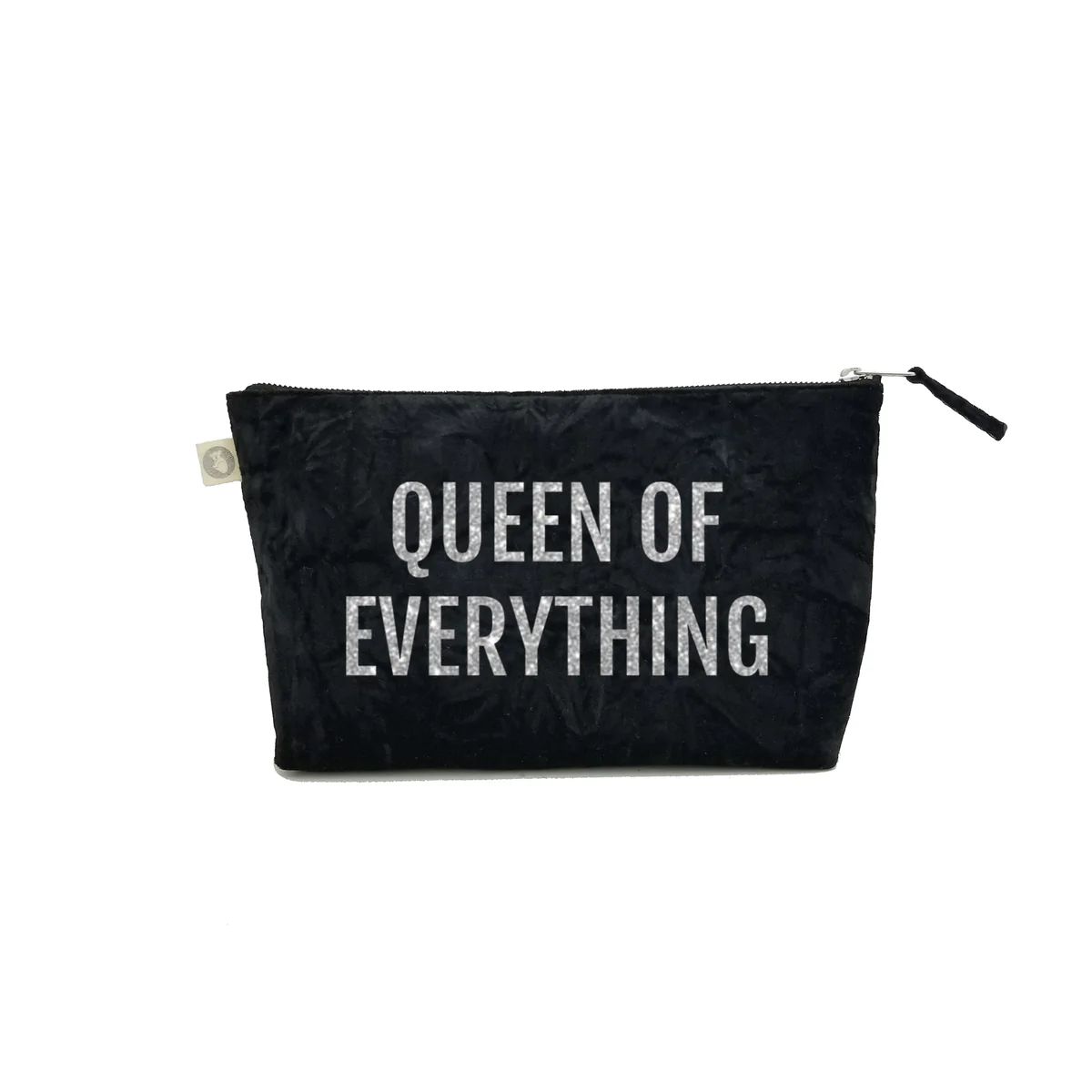 Clutch Bag: Black Crushed Velvet with Silver Queen of Everything | Quilted Koala