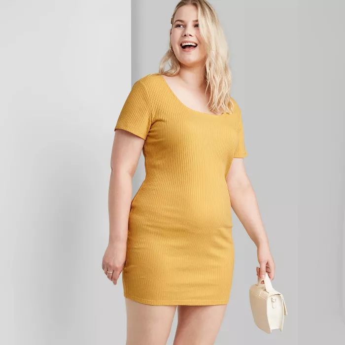 Women&#39;s Plus Size Short Sleeve Knit Dress - Wild Fable&#8482; Yellow 2X | Target