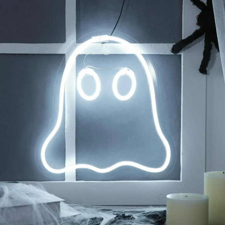 Halloween Cool White LED Neon-style Lighted Ghost Wall Decor with USB Plug, 12", by Way To Celebr... | Walmart (US)