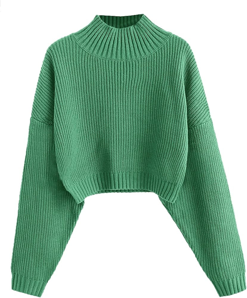 ZAFUL Women's Cropped Turtleneck Sweater Lantern Sleeve Ribbed Knit Pullover Sweater Jumper | Amazon (US)