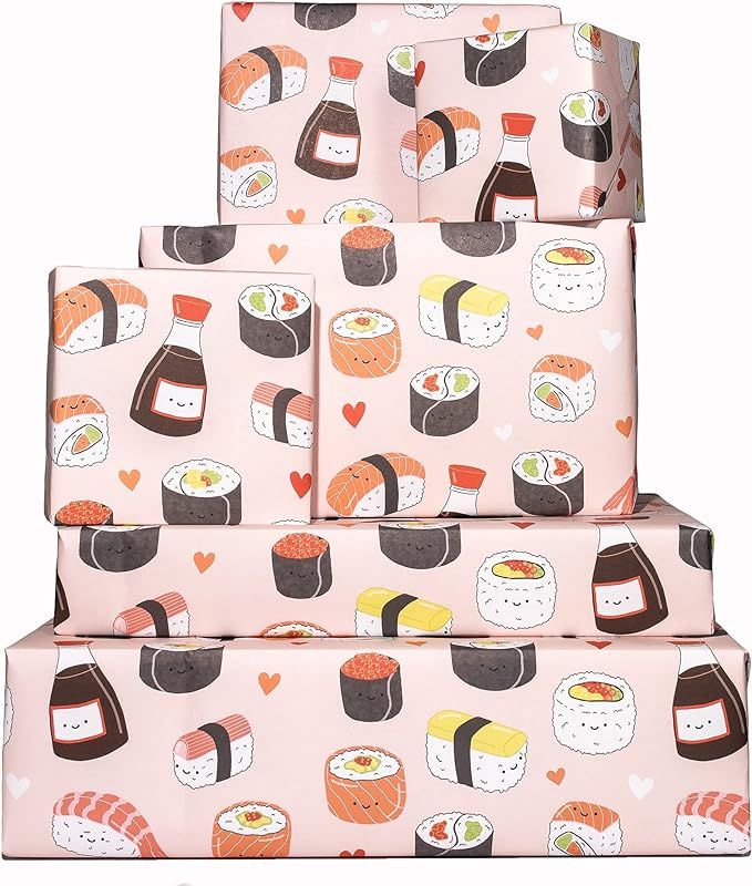 CENTRAL 23 Pink Wrapping Paper - Sushi Faces - 6 Gift Wrap Sheets - Trendy GiftWrap for Girls Wom... | Amazon (US)