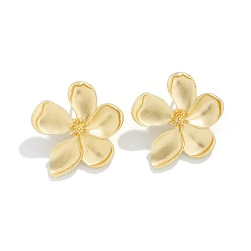 WCRAZYE Gold Flower Earrings for Women Exaggerated Flowers Statement Earring Large Metal Flowers Earring Bohemian Fashion Chunky Floral Petal Earrings Trendy Jewelry (Gold Flower) | Amazon (US)