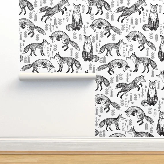 Fox Wallpaper  Foxes Black and White Black and White by - Etsy | Etsy (US)