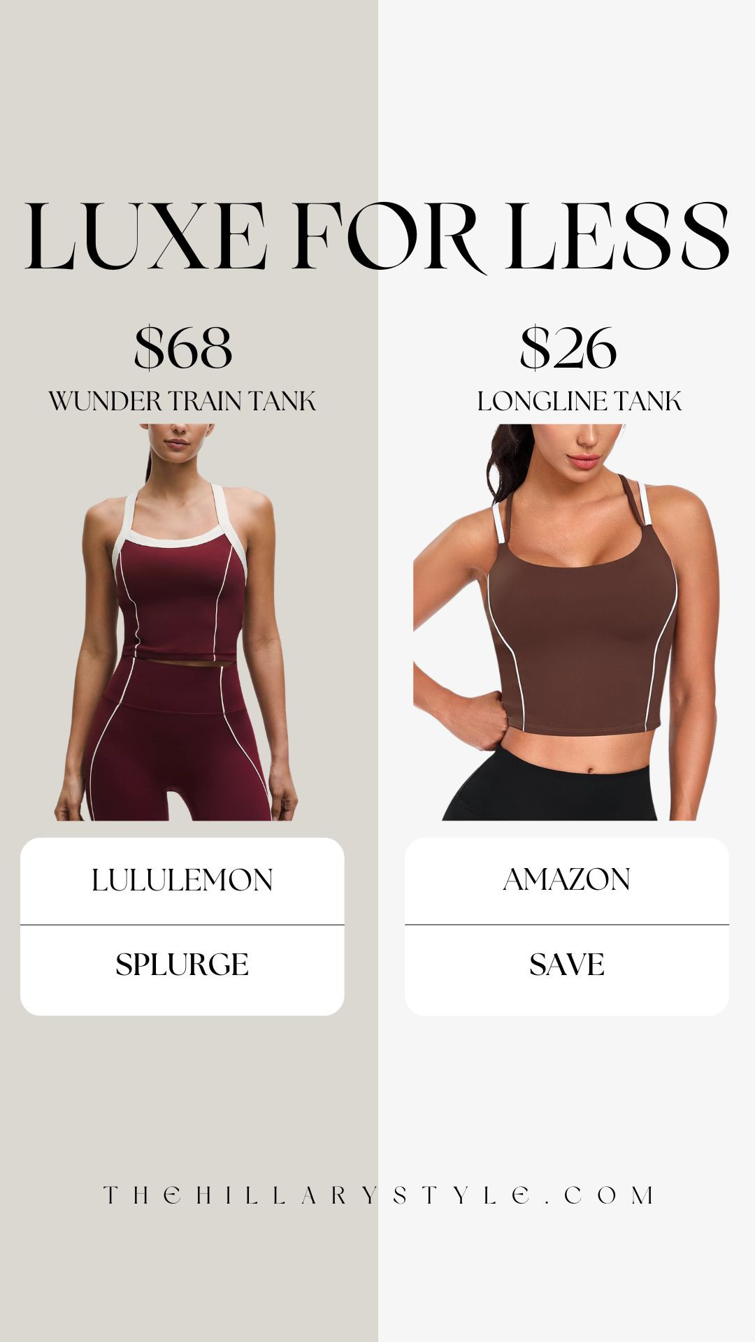 High-Stakes Style: The Longline Tank Showdown
Looking for that perfect "street-to-studio" look without the premium price tag? I’m putting the iconic Lululemon Wunder Train Tank up against a top-rated Amazon longline dupe that’s taking over my 2026 fitness rotation. While both feature a built-in bra and a flattering cropped length, the Amazon version offers a more "silky soft" finish and extra inclusive sizing at a fraction of the cost. Whether you're into Pilates or a coffee run, this is the ultimate "look for less" to keep your workout wardrobe feeling fresh and elevated this spring!

#TheHillaryStyle #AmazonFashion #LululemonDupe #LookForLess #AthleisureTrends2026 #PilatesOutfit #WorkoutEssentials #AmazonFinds #GymGirlAesthetic #LTKUnder50 #SportyChic #BudgetStyle #TrendingActivewear #EverydayAthleisure #StreetToStudio 

 

#LTKfitnessgoals #LTKActive #LTKSaleAlert