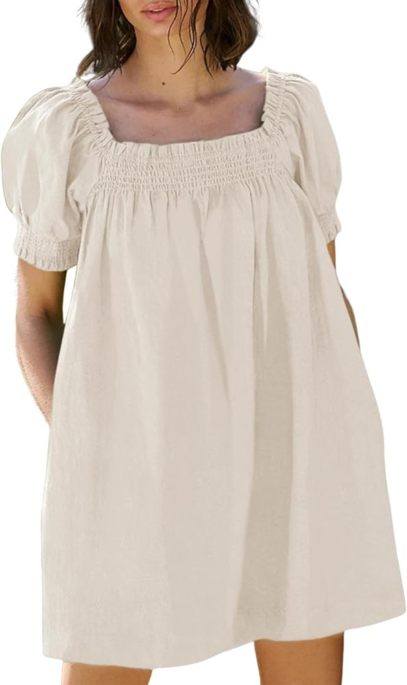 Huaqiao Womens Summer Mini Dress A-Line Beach Dress Casual Loose Sundress with Pockets … | Amazon (US)