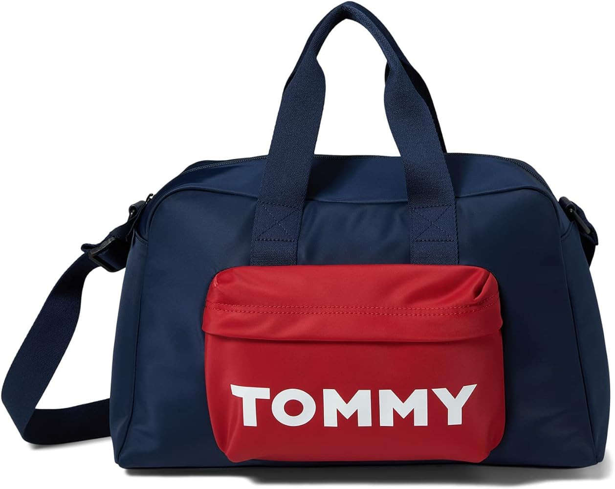 Tommy Hilfiger Elsie II Convertible Duffel Bold Logo Color-Block Nylon Navy/Red One Size | Amazon (US)
