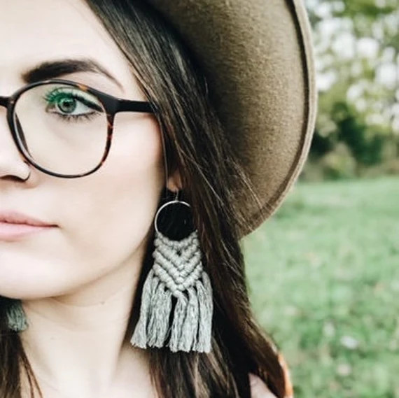 Boho Tassel Macrame Earrings, Hoop Earrings, Fishtail Earrings, Boho Chic, Modern Earrings, Fring... | Etsy (US)