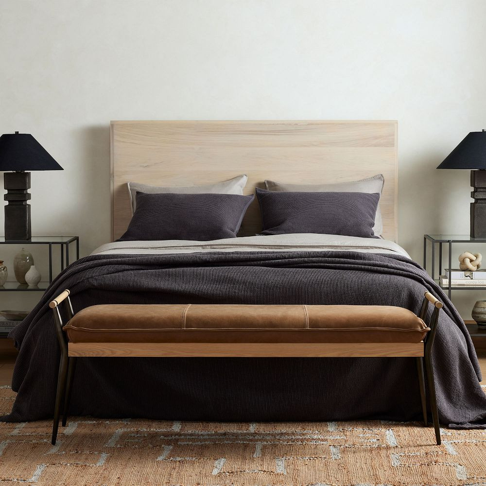 Oak & Stainless Steel Leather Bench (59") | West Elm (US)