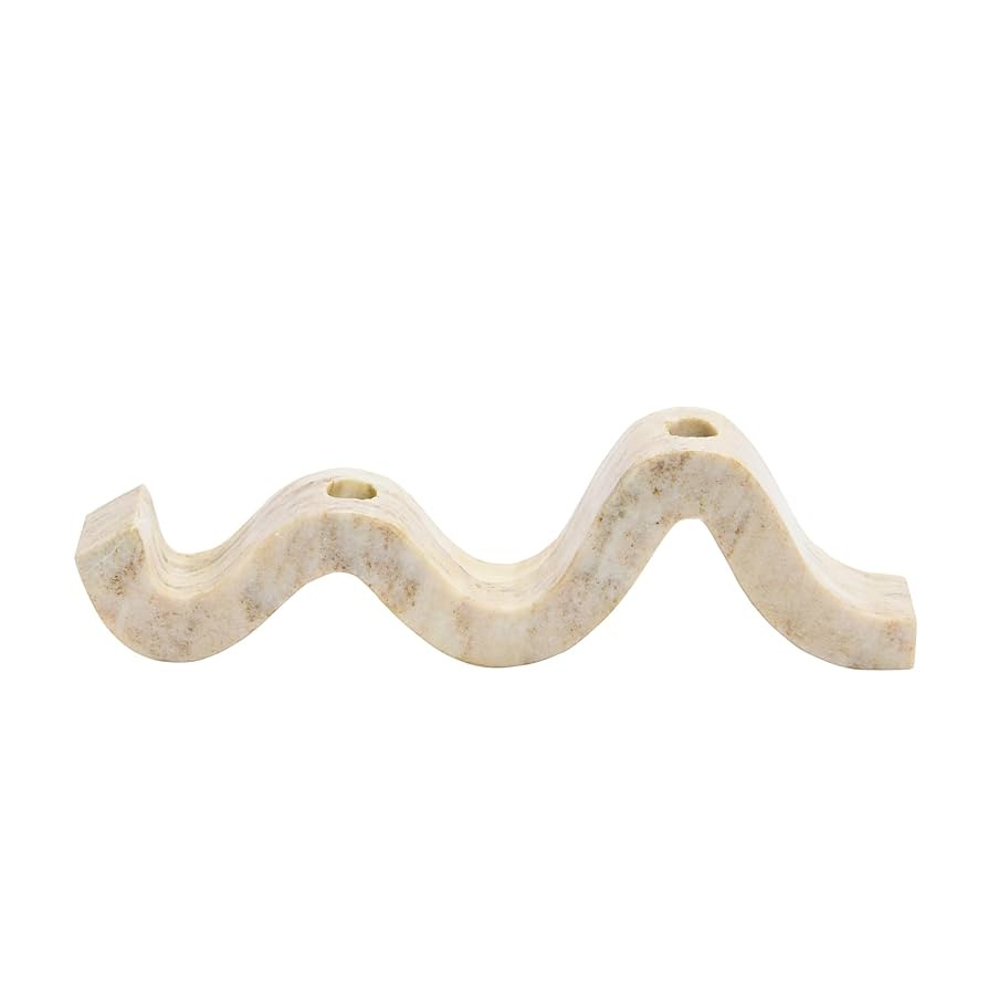 Bloomingville Marble Wave Double Taper Candle Holder, Beige | Amazon (US)